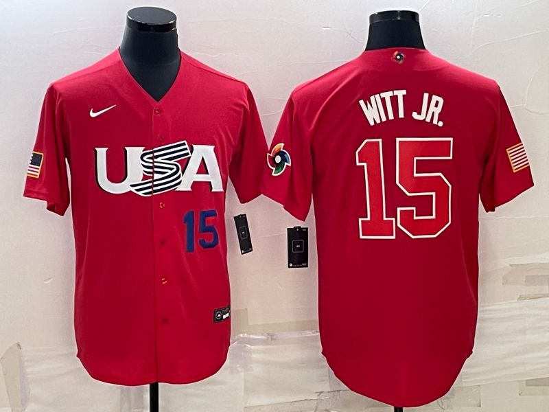 Men 2023 World Cub USA #15 Witt jr Red Nike MLB Jersey->more jerseys->MLB Jersey